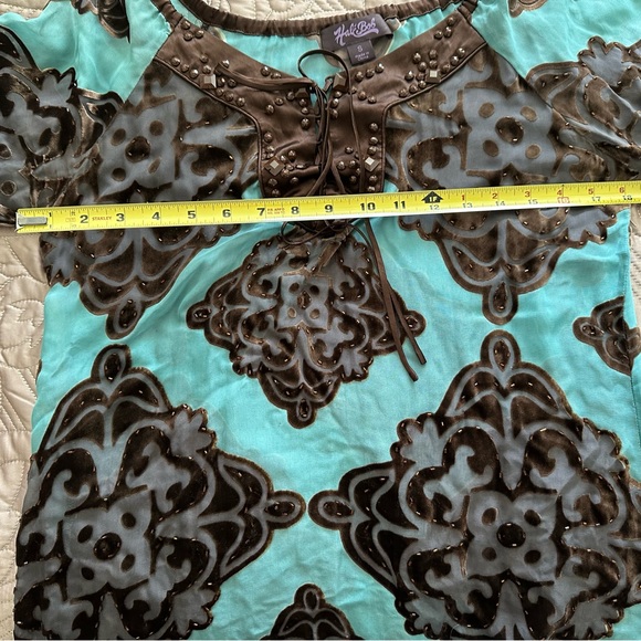 Hale Bob Turquoise/Brown Burnout Velvet Embellished Tunic - S - Picture 12 of 12